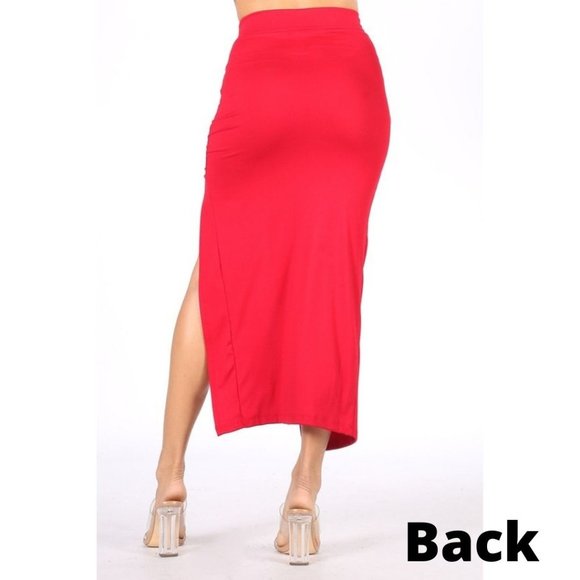 RED Asymmetrical madi Skirt Drawstring Ruched - Picture 5 of 14